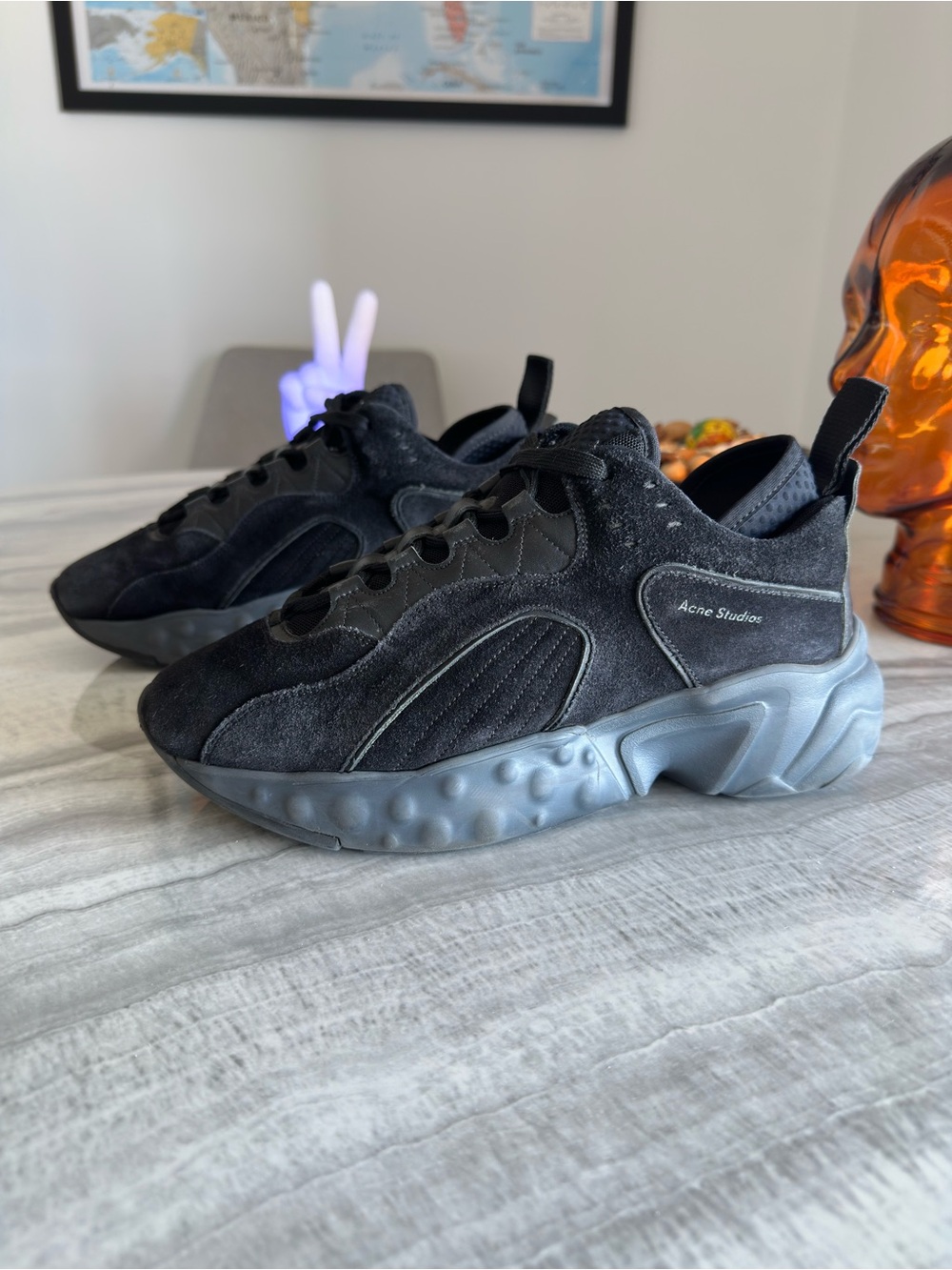 Acne Studios Rockaway Manhattan Chunky Black Suede Sneakers
